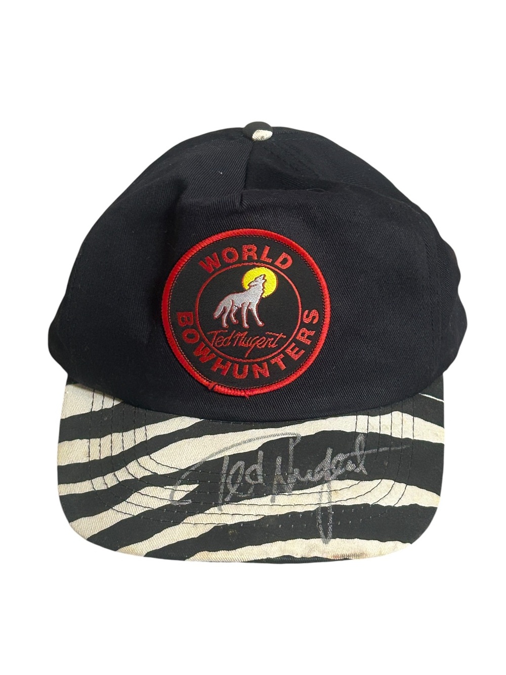 Vintage Ted Nugent Signed Hat World Bowhunters Zebra Print Snapback Cap KC Tag
